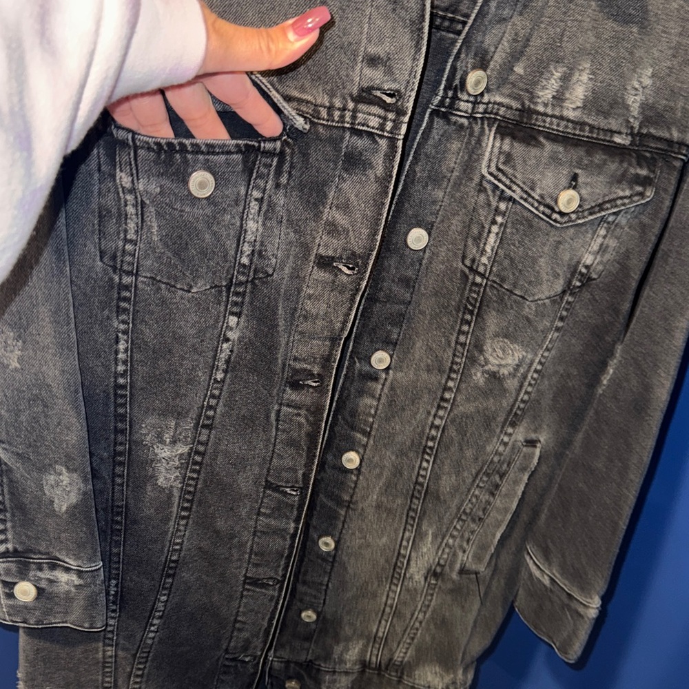 ZARA- Distressed Washed Black Denim Jacket Size S - Picture 8 of 14